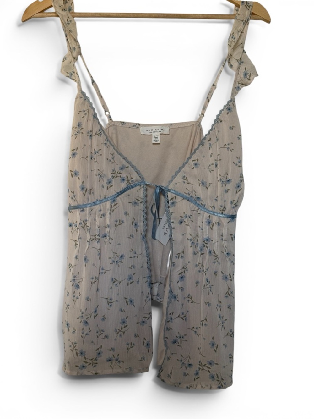 KIRIOUS Beige Floral Lace-Trim Cami with Blue Accents - Picture 2 of 9